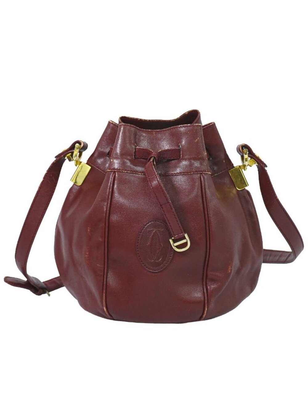 Cartier Must Line Drawstring Shoulder Bag Leather Bordeaux